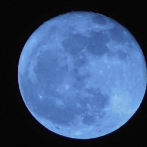 A blue moon is seen in the sky.