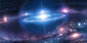 A blue galaxy with many stars in it