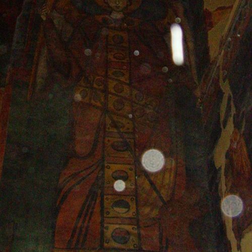 A painting of a man in the middle of a room.
