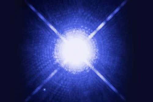 A blue light is shining on the ground.
