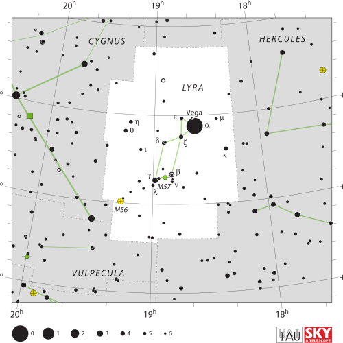 A map of the sky with stars and constellations.