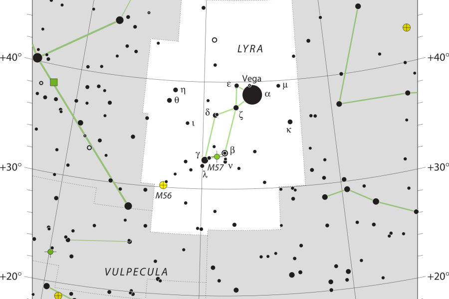 A map of the sky with stars and constellations.