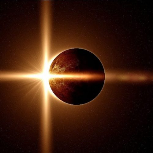 A solar eclipse is seen in this image.