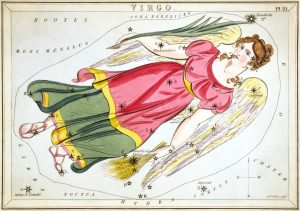 A star map of virgo with the constellation.