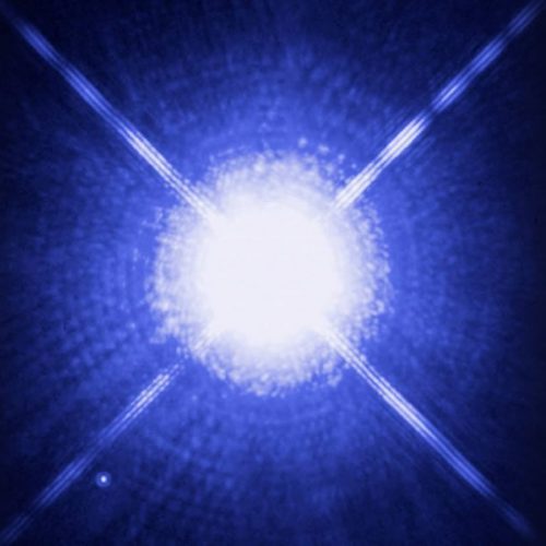 A blue light is shining on the ground.