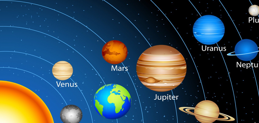 A picture of the solar system with planets in it.