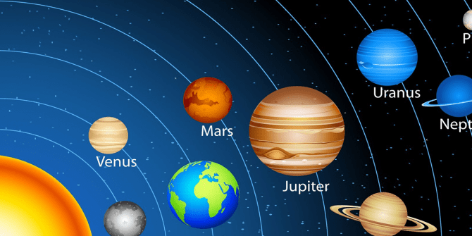 A picture of the solar system with planets in it.