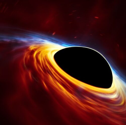 A black hole is shown with the sun shining on it.