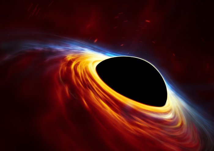 A black hole is shown with the sun shining on it.