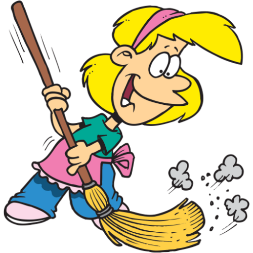 A cartoon of a woman sweeping the floor