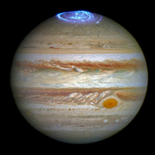 A picture of jupiter taken from the space telescope.