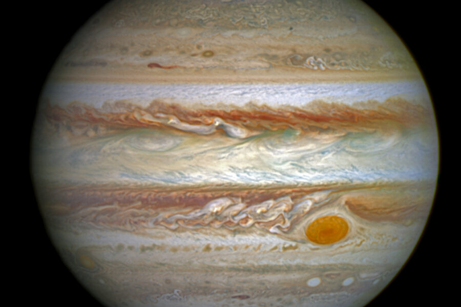 A picture of jupiter taken from the space telescope.