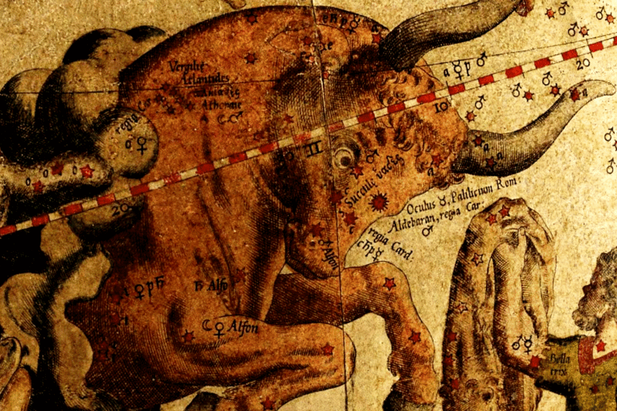 A painting of an animal with horns on it.