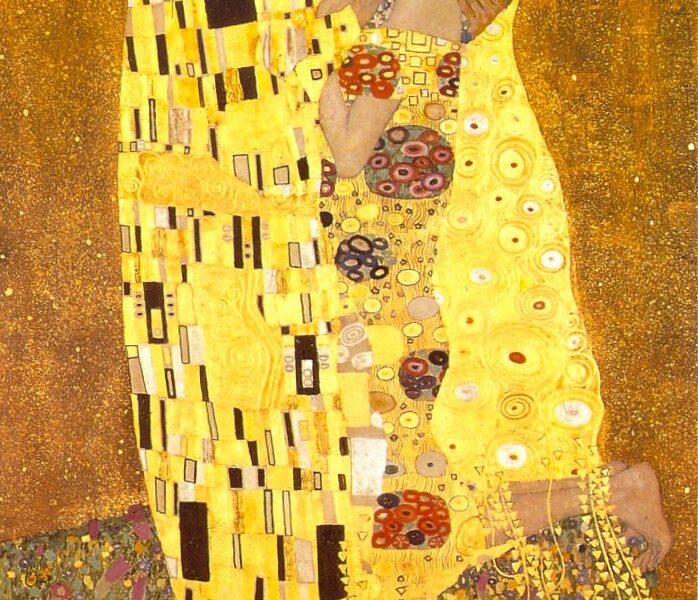 A painting of a woman in yellow and black.