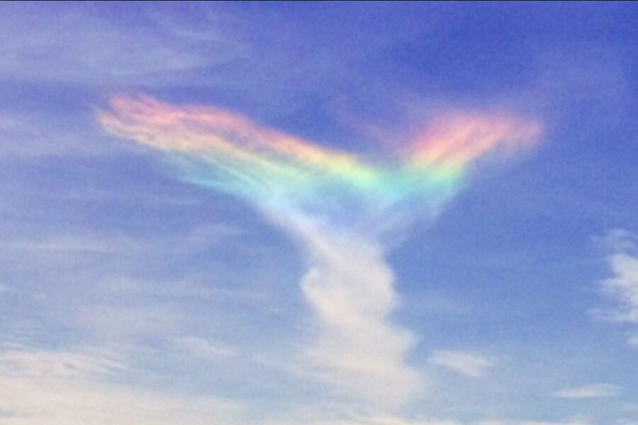 A rainbow in the shape of an x.