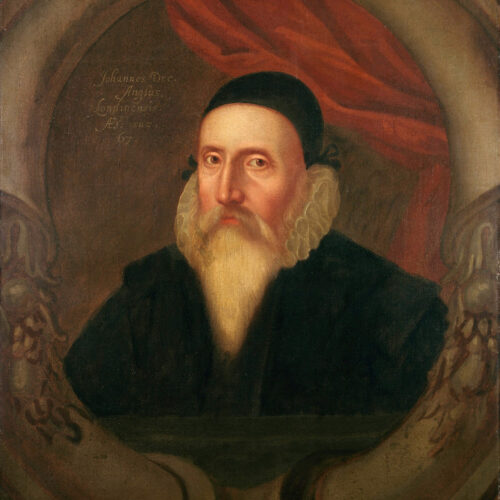 A painting of an old man with beard and hat.